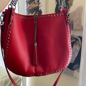 100% leather red handbag